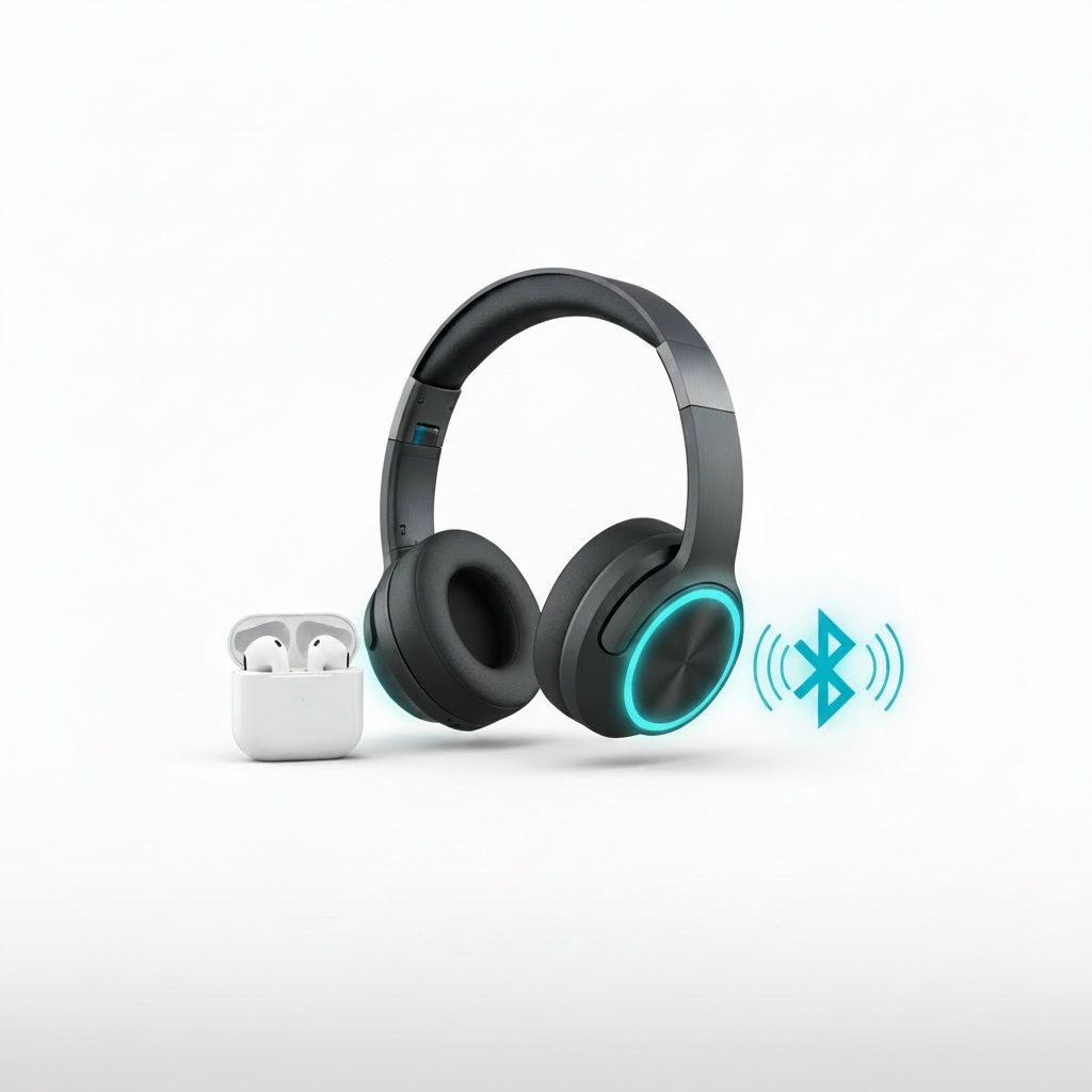 Firefly_Gemini Flash_generate an image of headsets and bluetooth for my landing page with dimensions 580 b 203362